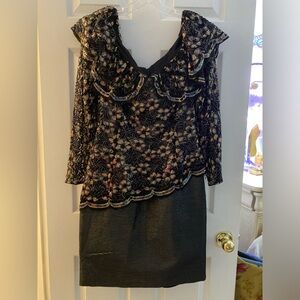 Super dressy cocktail dress with beaded sequin top and sleeves.